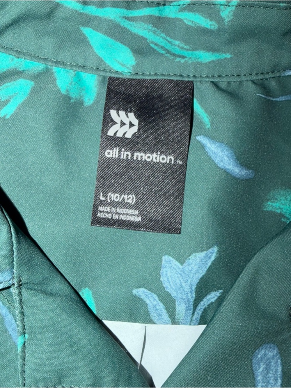 Active Wear All In Motion Button Down Youth L Green Floral - Picture 2 of 3